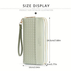 Double Zipper Clutch Wallet Solid Plaid Embossed Purse Large Capacity Coin Purse