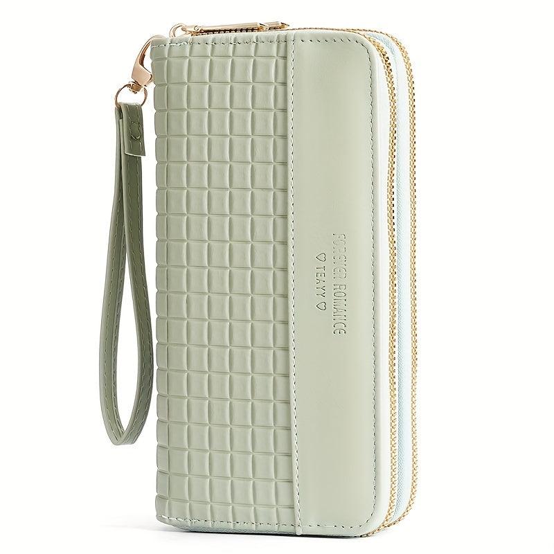 Double Zipper Clutch Wallet Solid Plaid Embossed Purse Large Capacity Coin Purse