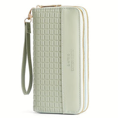 Double Zipper Clutch Wallet Solid Plaid Embossed Purse Large Capacity Coin Purse