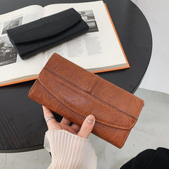 Vintage Faux Leather Long Wallet Clutch Purse with Card Slots