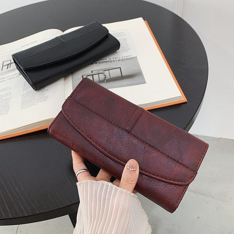 Vintage Faux Leather Long Wallet Clutch Purse with Card Slots