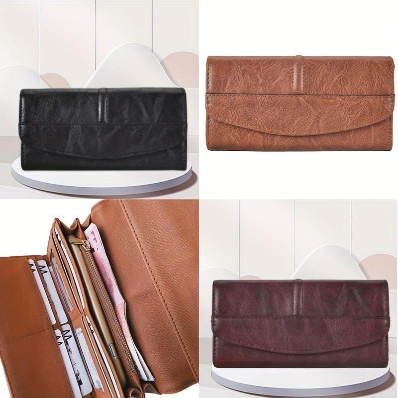Vintage Faux Leather Long Wallet Clutch Purse with Card Slots