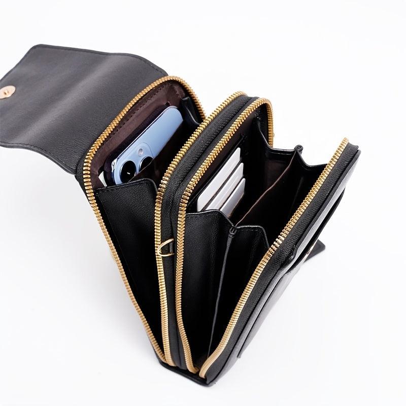 Fashionable Cell Phone Bag Faux Leather Shoulder Bag With Button
