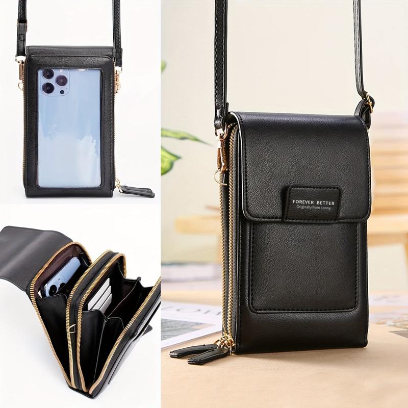 Fashionable Cell Phone Bag Faux Leather Shoulder Bag With Button