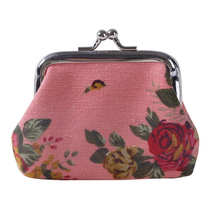 Floral Canvas Coin Purse for Women, Kiss Lock Closure