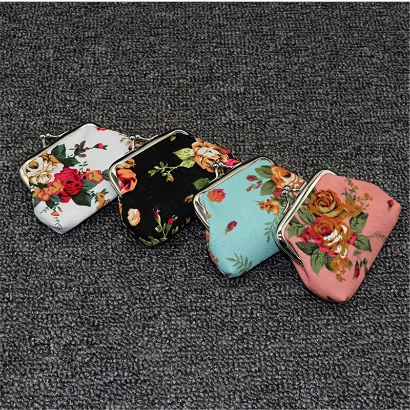 Floral Canvas Coin Purse for Women, Kiss Lock Closure