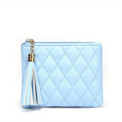 Plaid Mini Purse Tassel Zipper Clutch Bag Faux Leather Coin Cash Card Storage