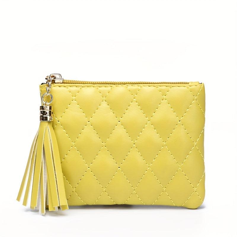 Plaid Mini Purse Tassel Zipper Clutch Bag Faux Leather Coin Cash Card Storage