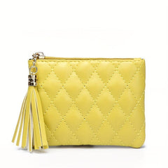 Plaid Mini Purse Tassel Zipper Clutch Bag Faux Leather Coin Cash Card Storage