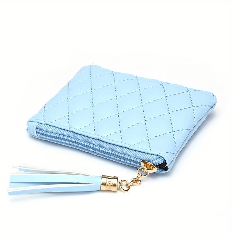 Plaid Mini Purse Tassel Zipper Clutch Bag Faux Leather Coin Cash Card Storage