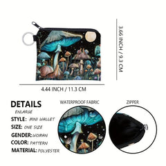 Cartoon Mushroom Pattern Coin Purse Fabric Storage Bag Women's Zipper Wallet