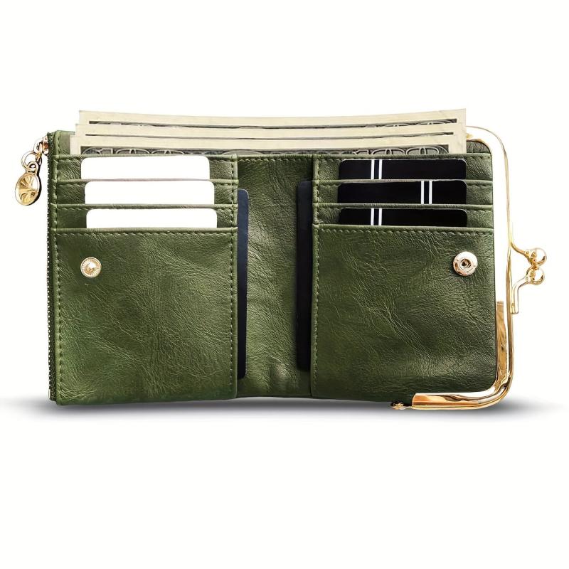 Vintage Women's Short Wallet Clutch Coin Purse with Kiss Lock