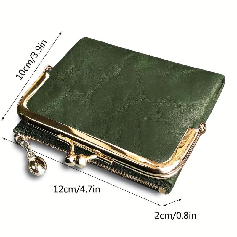 Vintage Women's Short Wallet Clutch Coin Purse with Kiss Lock