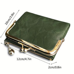 Vintage Women's Short Wallet Clutch Coin Purse with Kiss Lock