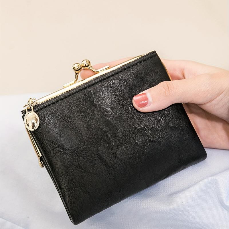 Vintage Women's Short Wallet Clutch Coin Purse with Kiss Lock
