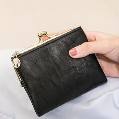 Vintage Women's Short Wallet Clutch Coin Purse with Kiss Lock