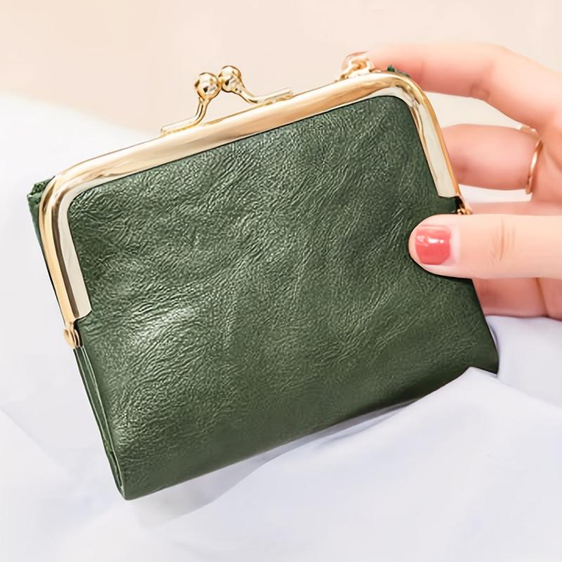 Vintage Women's Short Wallet Clutch Coin Purse with Kiss Lock