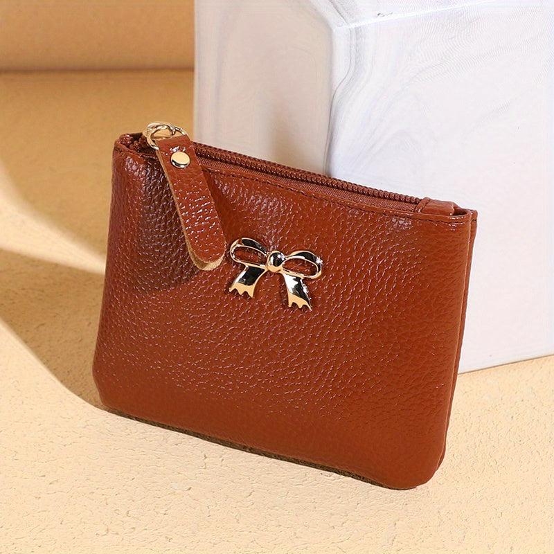 Bowknot Coin Purse Faux Leather Solid Purse