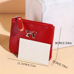 Bowknot Coin Purse Faux Leather Solid Purse