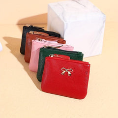 Bowknot Coin Purse Faux Leather Solid Purse