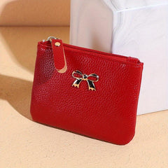 Bowknot Coin Purse Faux Leather Solid Purse