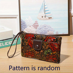 Vintage Flower Embossed Clutch Bag Zipper Long Wallet for Women