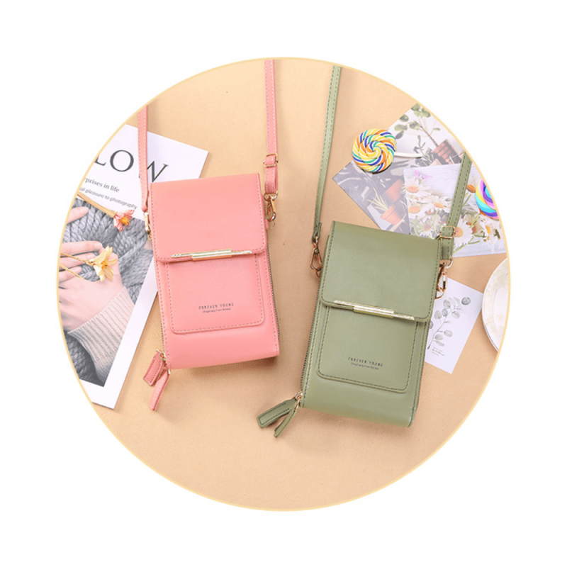 Vertical Wallet Touch Screen Mobile Phone Bag Zipper Around Purse