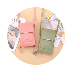 Vertical Wallet Touch Screen Mobile Phone Bag Zipper Around Purse