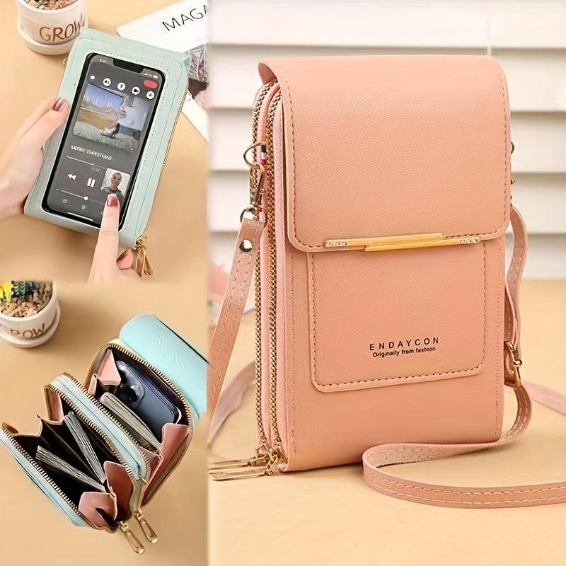 Vertical Wallet Touch Screen Mobile Phone Bag Zipper Around Purse