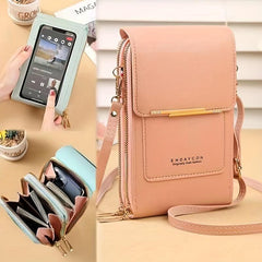 Vertical Wallet Touch Screen Mobile Phone Bag Zipper Around Purse