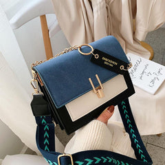 Flap Square Bag Faux Leather Purse with Chain Decor