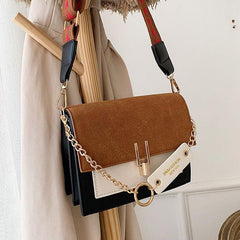 Flap Square Bag Faux Leather Purse with Chain Decor