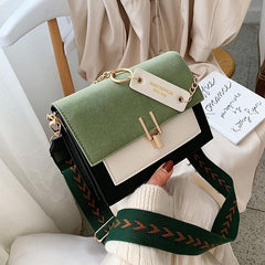 Flap Square Bag Faux Leather Purse with Chain Decor