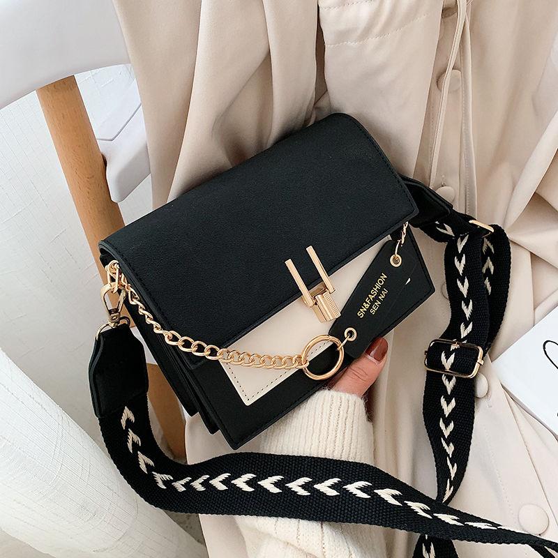 Flap Square Bag Faux Leather Purse with Chain Decor