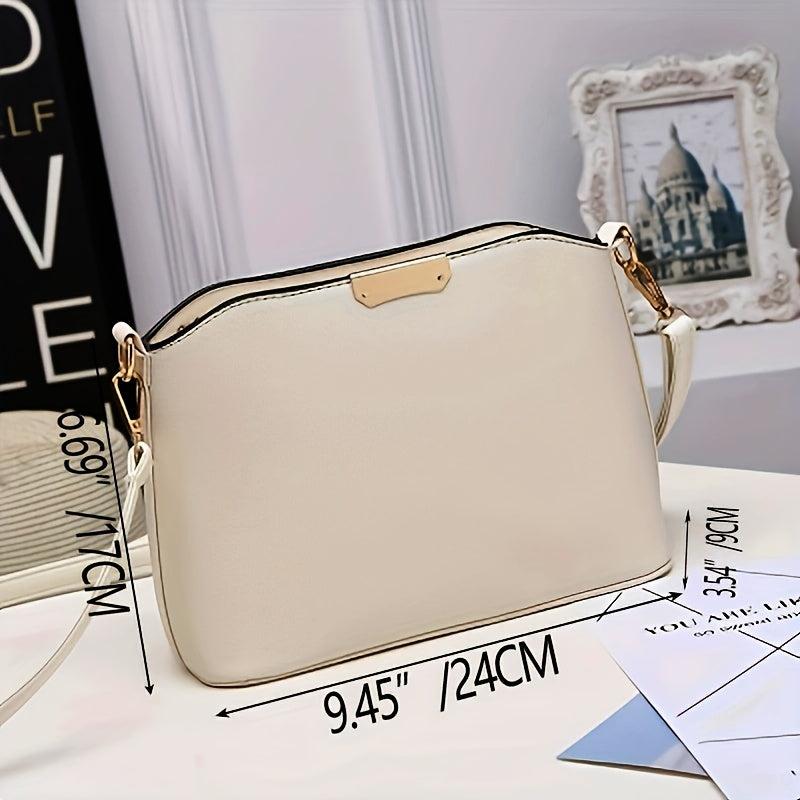 Metal Decor Textured Crossbody Bag Faux Leather Shoulder Purse