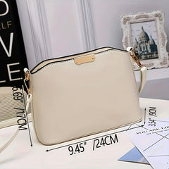 Metal Decor Textured Crossbody Bag Faux Leather Shoulder Purse