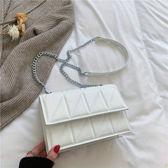 Chic Square Crossbody Bag with Metal Chain - Black