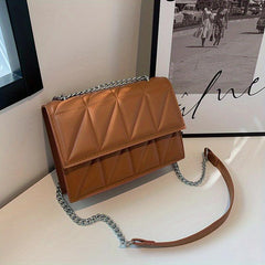 Chic Square Crossbody Bag with Metal Chain - Black
