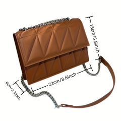 Chic Square Crossbody Bag with Metal Chain - Black