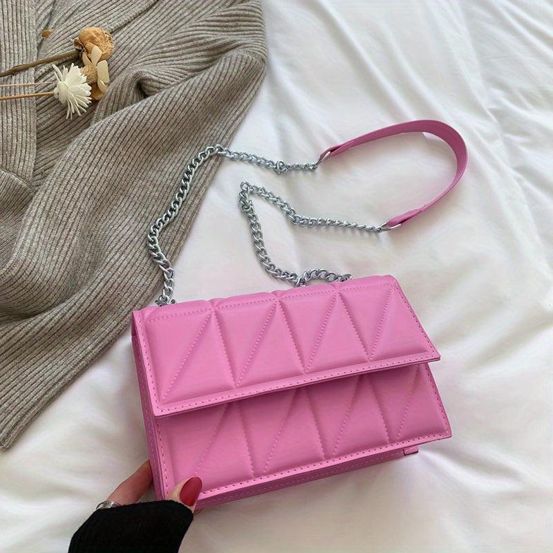 Chic Square Crossbody Bag with Metal Chain - Black