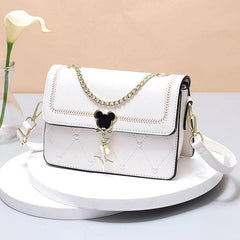 Embroidery Detail Flap Square Bag Chain Crossbody Purse