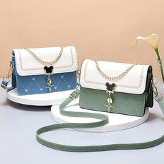 Embroidery Detail Flap Square Bag Chain Crossbody Purse