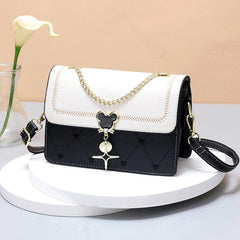 Embroidery Detail Flap Square Bag Chain Crossbody Purse