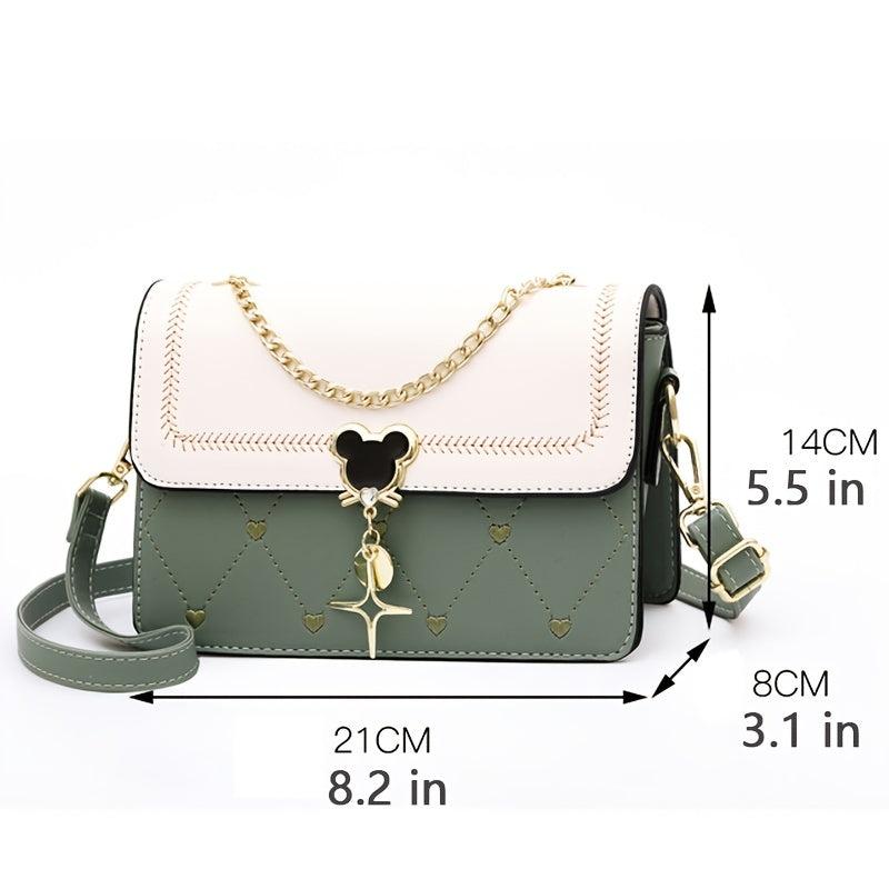 Embroidery Detail Flap Square Bag Chain Crossbody Purse