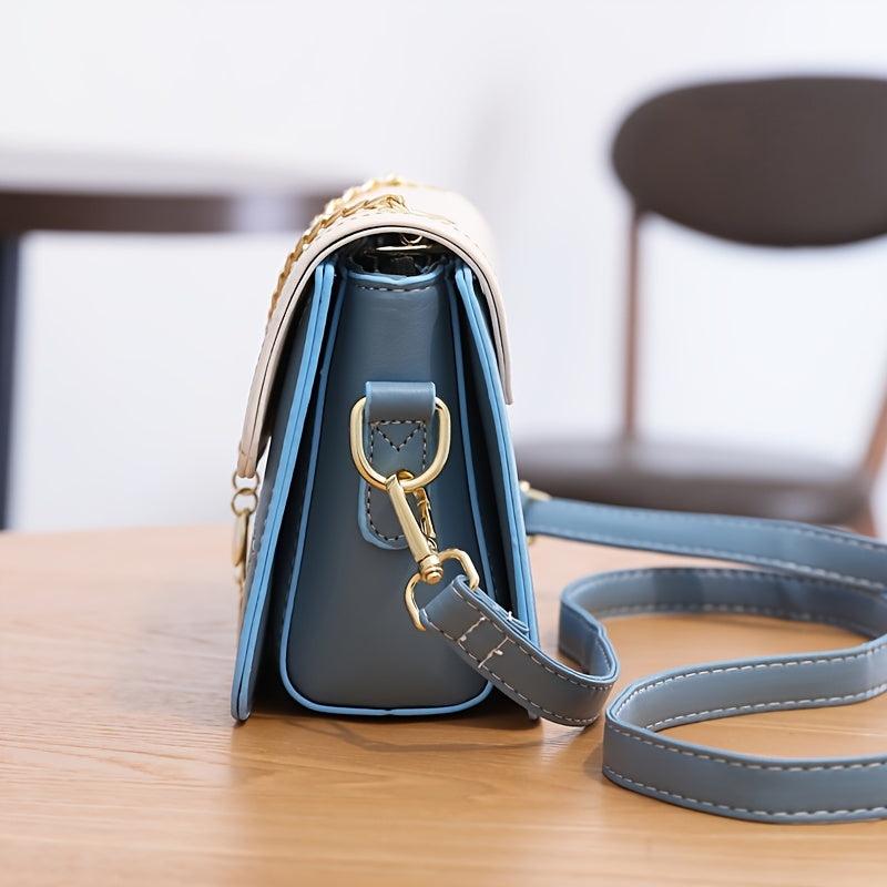 Embroidery Detail Flap Square Bag Chain Crossbody Purse
