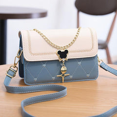 Embroidery Detail Flap Square Bag Chain Crossbody Purse