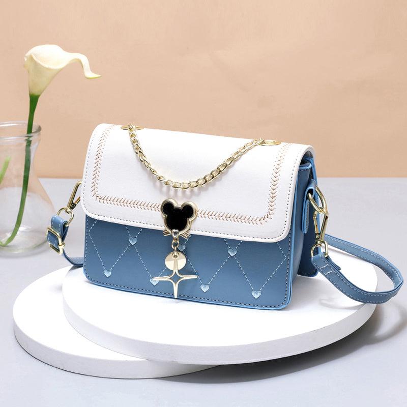 Embroidery Detail Flap Square Bag Chain Crossbody Purse