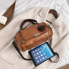 Vintage Boston Handbag Satchel Bag with Flower Pendant