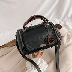 Vintage Boston Handbag Satchel Bag with Flower Pendant