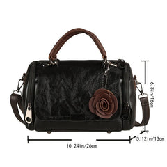 Vintage Boston Handbag Satchel Bag with Flower Pendant